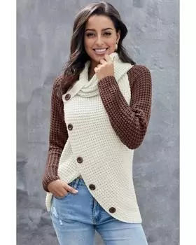 Azura Exchange Свитер-пуловер с асимметричным подолом и запахом L коричневый