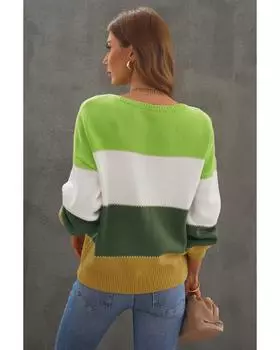 Azura Exchange Свитер-пуловер с цветными блоками XL зелёный