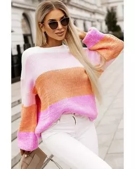 Azura Exchange Свитер-пуловер с заниженными плечами в стиле колор-блок XL розовый