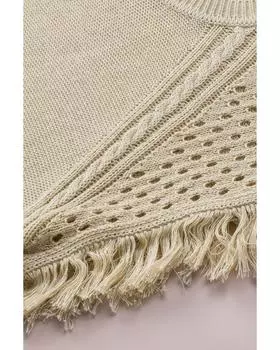 Azura Exchange Свитер с короткими рукавами и бахромой XL абрикосовый