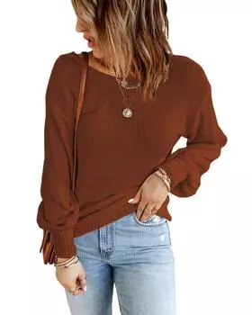 Azura Exchange Свитер с вырезами и галстуком S оранжевый