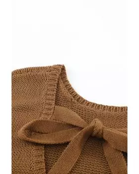 Azura Exchange Свитер с вырезом и завязкой, спущенное плечо 2XL коричневый