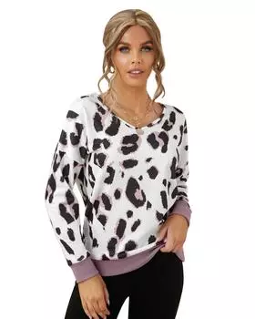 Azura Exchange Свитшот с V-образным вырезом и леопардовым принтом, длинный рукав L леопардовый