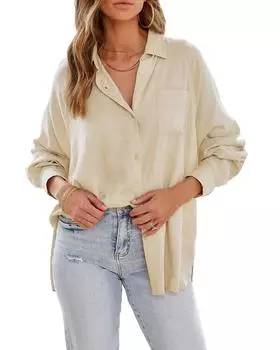 Azura Exchange Свободная рубашка с застежкой на пуговицы XL абрикосовый