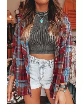 Azura Exchange Свободная винтажная рубашка с принтом в красную клетку 2XL красный