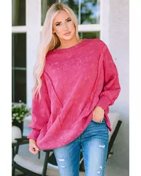 Azura Exchange Свободный крой, пуловер с кислотной стиркой и разрезами M ярко-розовый