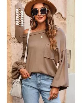 Azura Exchange Свободный свитер с необработанным краем, накладным карманом и открытым швом M абрикосовый