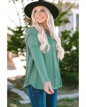 Azura Exchange Свободный топ с вафельной вязкой S зелёный