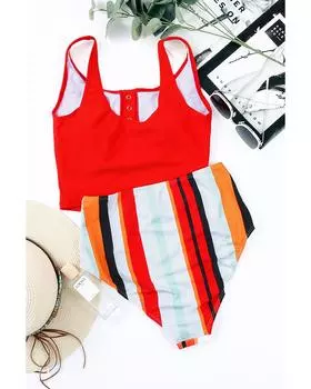 Azura Exchange Танкини-комплект без рукавов с квадратным вырезом и принтом M белый