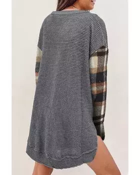 Azura Exchange темно-серый свободный клетчатый лоскутный текстурированный трикотажный топ-хенли M темно серый