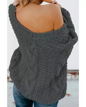 Azura Exchange Темно-серый вязаный свитер Bubblegum с V-образным вырезом S серый