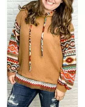 Azura Exchange Texture Aztec Accent Plus Size Hoodie 1X хаки