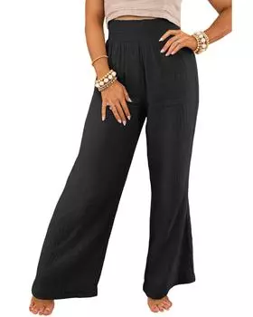 Azura Exchange Textured High Waist Wide Leg Pants 1X чёрный