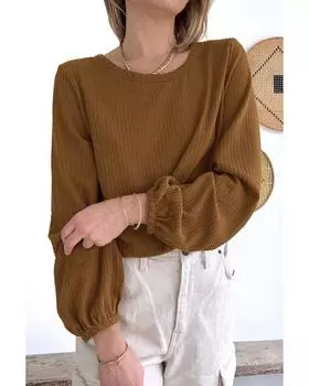 Azura Exchange Textured Puff Sleeve Top XL коричневый