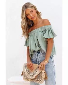 Azura Exchange Текстурированная блузка с оборками S зелёный