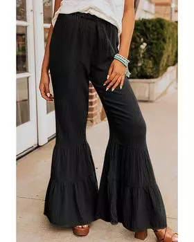 Azura Exchange Фактурные брюки-клеш с оборками M чёрный