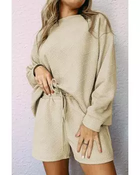 Azura Exchange Textured Top and Drawstring Shorts Set XL абрикосовый