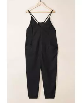 Azura Exchange Фактурный комбинезон с V-образным вырезом и карманами L чёрный