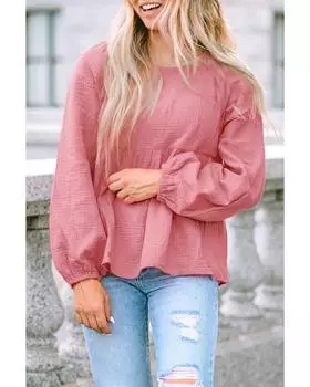 Azura Exchange Текстурированная блузка с рукавами-фонариками S розовый