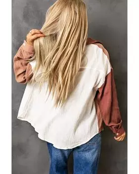 Azura Exchange Текстурированная рубашка с цветными блоками и длинными рукавами с карманом M коричневый