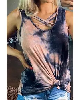 Azura Exchange Tie-Dye Cross Front Tank Top M синий