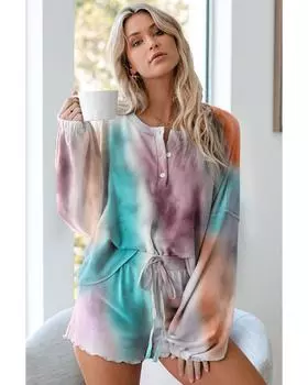 Azura Exchange Tie Dye Knit Pajamas Set 2XL разноцветный