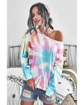 Azura Exchange Tie Dye Long Sleeve Pullover Top M разноцветный