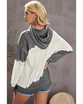 Azura Exchange Tie Dye Print Hooded Sweatshirt with Casual Pocket M серый