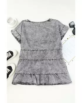 Azura Exchange Tiered Denim Top M серый