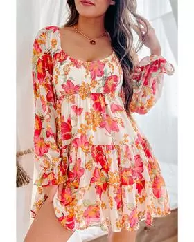 Azura Exchange Многоярусное платье с цветочным принтом M красный