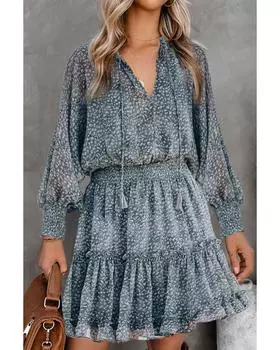 Azura Exchange Мини-платье с оборками и ярусами XL небесно-голубой