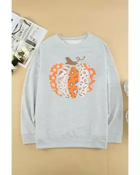 Azura Exchange Толстовка большого размера с принтом тыквы и леопарда 3X серый