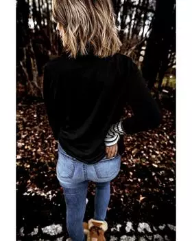 Azura Exchange Толстовка с блестящим принтом в виде сердца и полосатым воротником-хомутиком S чёрный