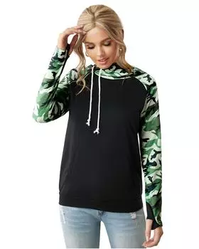 Azura Exchange Толстовка с капюшоном и рукавом реглан с камуфляжным принтом XL чёрный