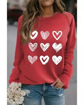 Azura Exchange Толстовка с круглым вырезом и принтом «Сердца» S красный