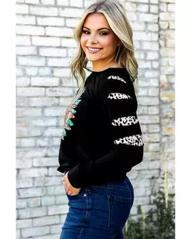 Azura Exchange Толстовка с принтом «Подсолнух» и леопардовым принтом, с рваными рукавами S чёрный