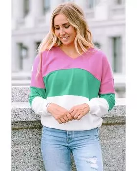 Azura Exchange Толстовка с V-образным вырезом и цветными блоками M розовый