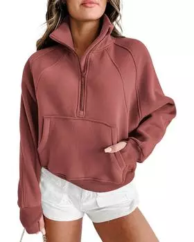 Azura Exchange Толстовка с воротником-стойкой и ребристыми рукавами S коричневый