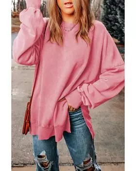 Azura Exchange Толстовка свободного кроя с рубчатой отделкой S розовый