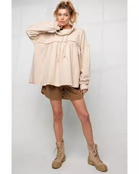 Azura Exchange Толстовка свободного покроя с открытым швом и воротником-хомутиком L бежевый