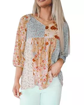 Azura Exchange Топ Babydoll с цветочным V-образным вырезом S разноцветный