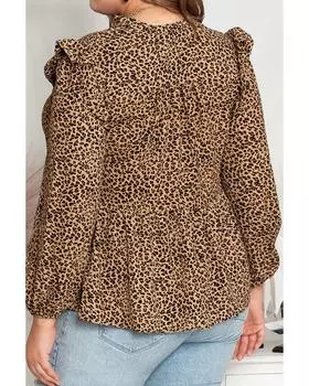 Azura Exchange Топ Babydoll с оборками на плечах 2X леопардовый