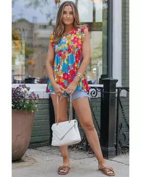 Azura Exchange Топ Babydoll с V-образным вырезом и цветочным принтом L красный