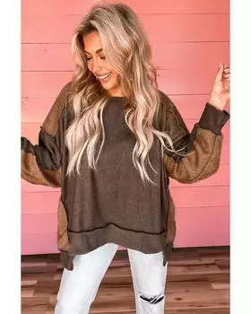 Azura Exchange Топ из трикотажного полотна с уникальным лоскутным дизайном S коричневый