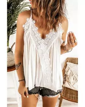 Azura Exchange Топ-комбинация с V-образным вырезом, оборками и кружевной отделкой L белый