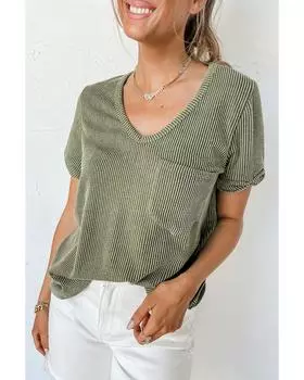 Azura Exchange Топ Laurel Green Twist с короткими рукавами и V-образным вырезом S лорел зеленый