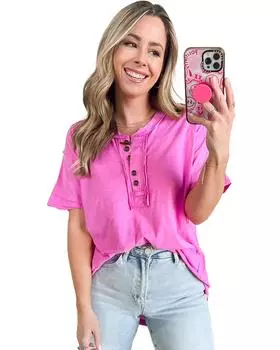 Azura Exchange Топ на пуговицах Henley S ярко-розовый