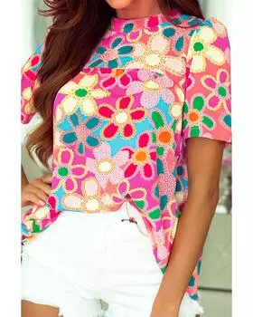 Azura Exchange Топ с цветочным принтом и рукавами-фонариками M фиолетовый