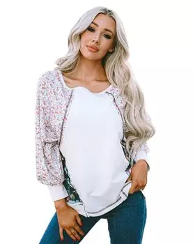 Azura Exchange Топ с длинными рукавами и цветочным принтом в стиле пэчворк M белый