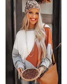 Azura Exchange Топ с длинными рукавами и неровным подолом, цветные строчки S хаки